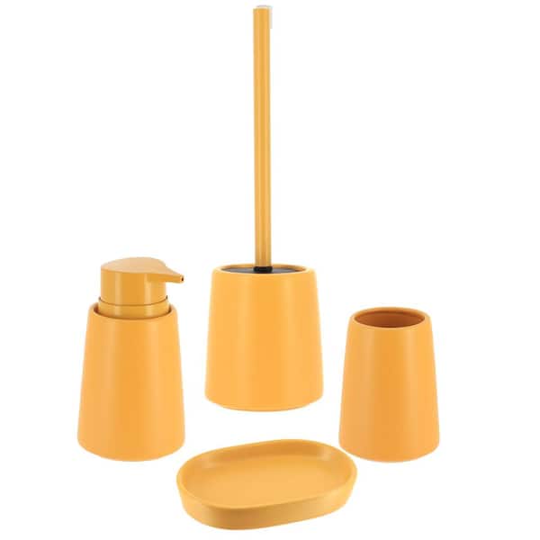 EVIDECO French home goods Smooth Bathroom Accessory Set-4 pieces - Tumbler, Soap Dispenser, Soap Dish, Toilet Bowl Brush Yellow Mustard