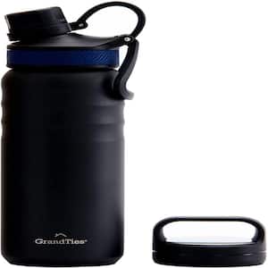 24 oz. Midnight Black Travel Water Bottle - Wide Mouth Vacuum Insulated Water Bottle with 2-Style Lids