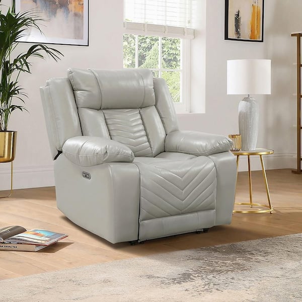 Lazzara Durant Gray Faux Leather Power Recliner with LED and