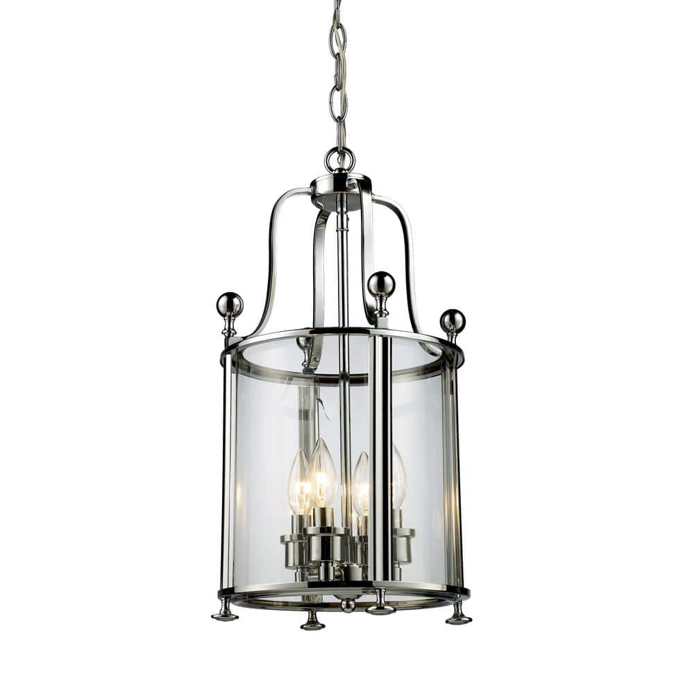 Wyndham 60-Watt 4 Light Chrome Shaded Pendant Light With Clear Glass Shade 