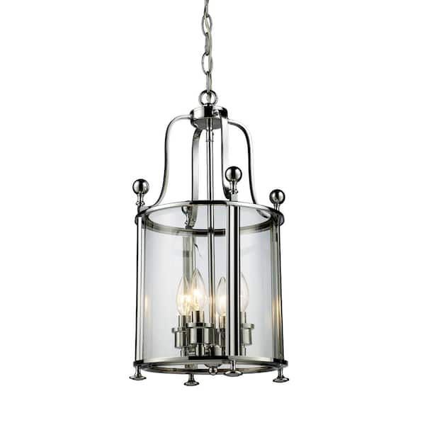Unbranded Wyndham 60-Watt 4 Light Chrome Shaded Pendant Light With Clear Glass Shade With No Bulb Included