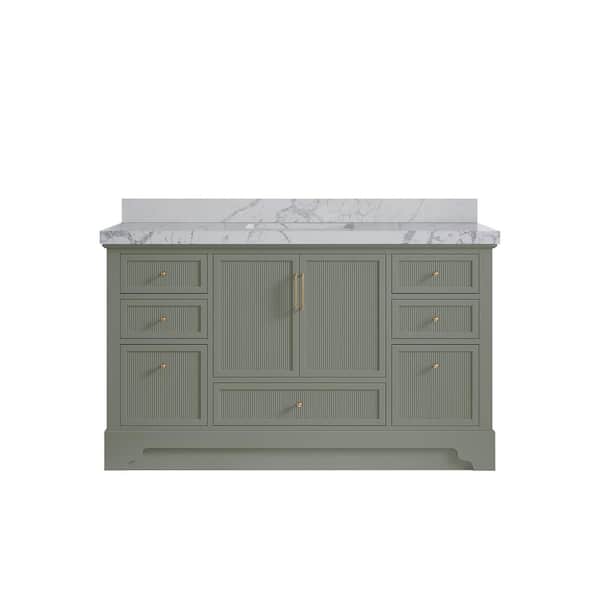 Willow Collections Alys 60 in. W x 22 in. D x 36 in. H Single Sink Bath Vanity in Evergreen with 2" Venatino Quartz Top