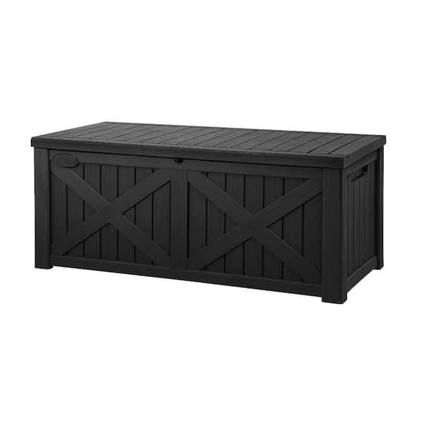 Unbranded 120 Gal. Large Black Resin Deck Box with X-Shaped Front and Lockable Lid
