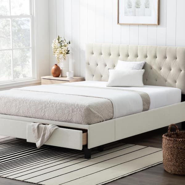 Brookside Anna Upholstered Cream Full Bed with Drawers
