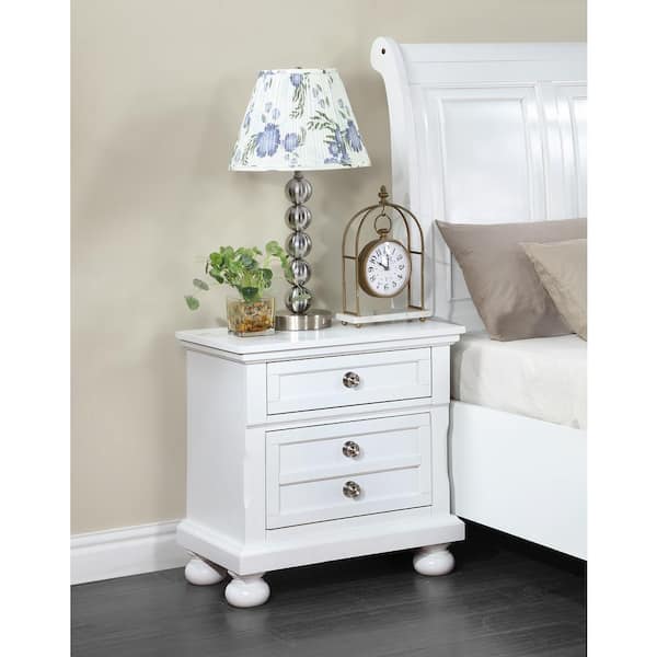 Meade 2-Drawer White Nightstand (28 in. H x 26 in. W x 18.5 in. D)