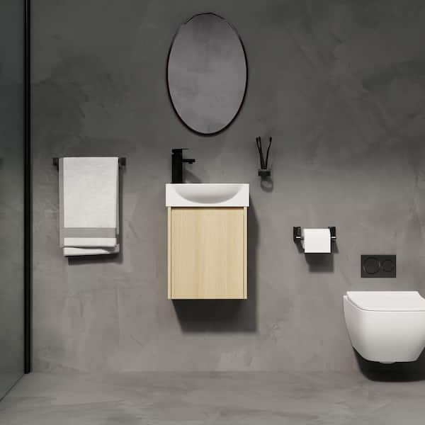16 in. W Single Sink Freestanding Bath Vanity in Oak with White Ceramic Top