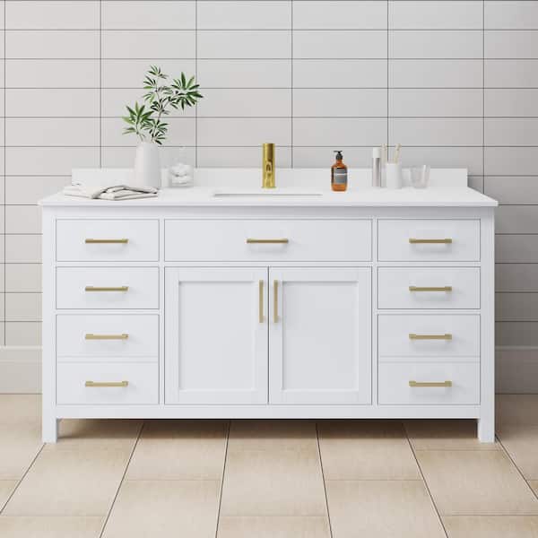 Wyndham Collection Beckett 66 in. W x 22 in. D Single Bath Vanity in White with Cultured Marble Vanity Top in White with White Basin