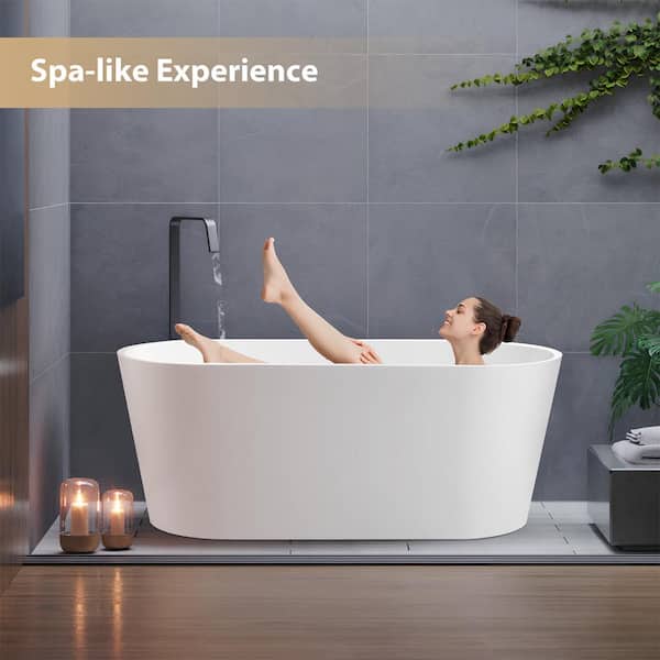 Bordeaux 59 in. x 29.5 in. Acrylic Flatbottom Freestanding Soaking Bathtub with Center Drain in White/Matte Black
