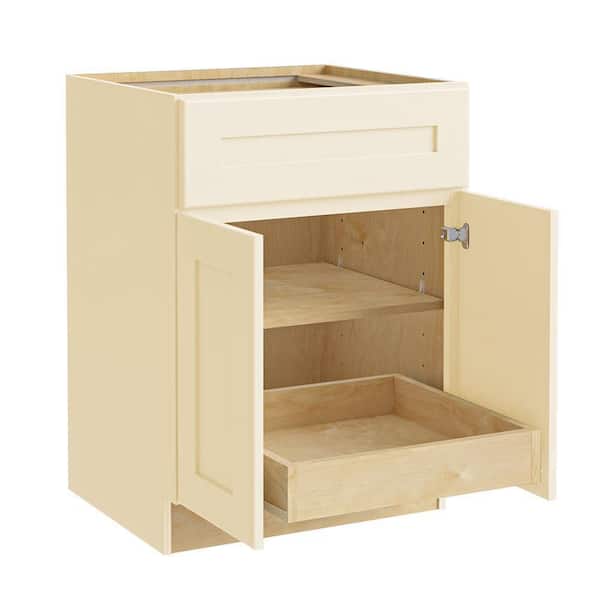 Home Decorators Collection Newport 27 in. W x 24 in. D x 34.5 in. H Assembled Plywood Base Kitchen Cabinet in Blended Cream with 1ROT Soft Close