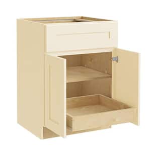 Newport Cream Painted Plywood Shaker Assembled Base Kitchen Cabinet 1 ROT Soft Close 27 in W x 24 in D x 34.5 in H