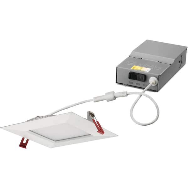 Lithonia Lighting 4 in. Wafer Square Smooth White Selectable New Construction/Remodel Integrated LED Recessed Kit