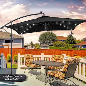 8.2 ft. x 8.2 ft. Outdoor Cantilever Umbrella, Square 32 Solar LED Lights, Hanging Lighted Umbrella in Black