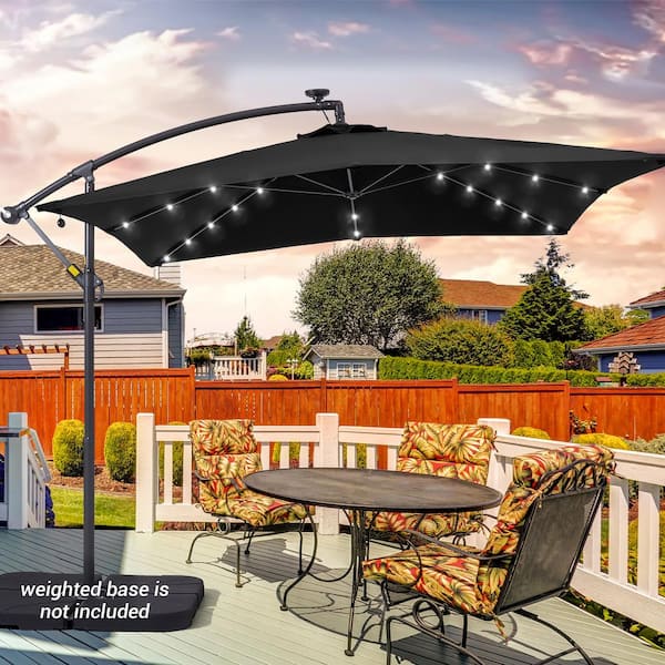 JOYESERY 8.2 ft. x 8.2 ft. Outdoor Cantilever Umbrella, Square 32 Solar LED Lights, Hanging Lighted Umbrella in Black