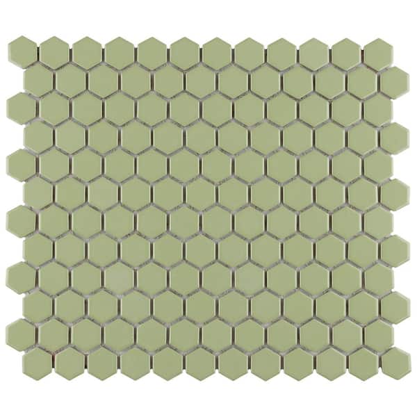 Metro 1 in. Hex Glossy Olive 6 in. x 6 in. Porcelain Mosaic Take Home Tile Sample