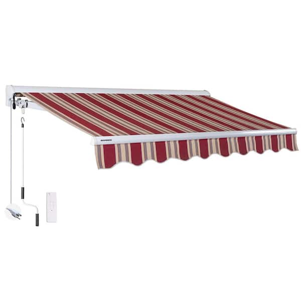 Advaning 14 ft. Luxury Series Semi-Cassette Electric w/ Remote Retractable, Awning, Brick Red Beige Stripes (10 ft. Projection)