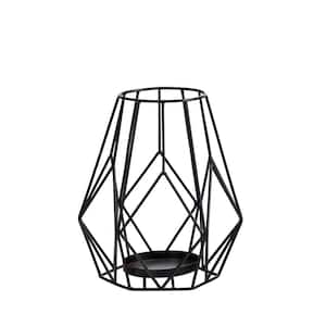 11 in. Geometric Black Metal Wire Votive Tea Lantern Candle Holder