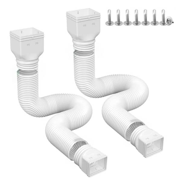 2 Pack White Plastic Rain Gutter Downspout Extensions, Down Spout Extension Pipe and Extendable from 21 in. to 66 in.