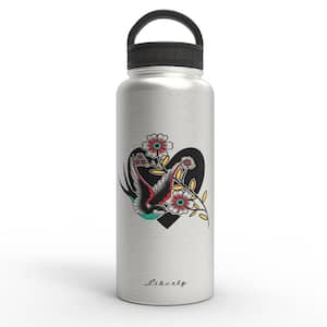 32 oz. Traditional Sparrow Silver Stainless Steel Insulated Water Bottle with D-Ring Lid