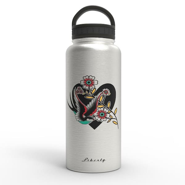 Liberty 32 oz. Traditional Sparrow Silver Stainless Steel Insulated Water Bottle with D-Ring Lid