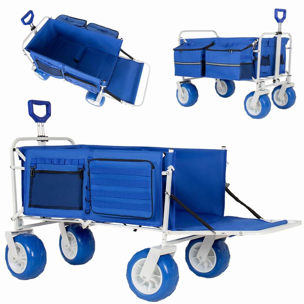"Beach Wagon Cart with Open Tailgate 9"" All-Terrain Wheels 500lbs Folding Cart for Camping Outdoor Sports Blue" price history on PriceWatchPro