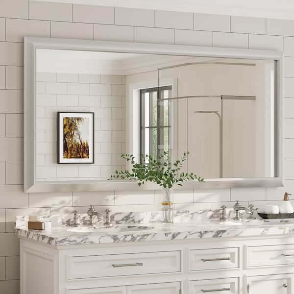 Apmir 72 in. W x 36 in. H Rectangular Aluminum Alloy Framed and Tempered Glass Wall Bathroom Vanity Mirror in Brushed Silver