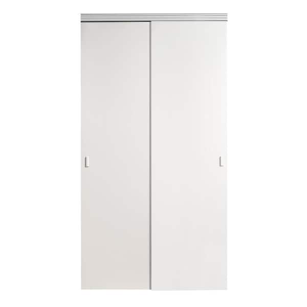 Impact Plus 42 in. x 96 in. Smooth Flush Primed Solid Core MDF Interior Closet Sliding Door with Chrome Trim