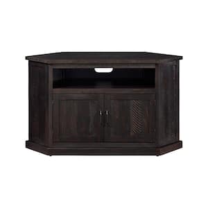 Rustic Corner Espresso Metal Corner TV Stand Fits TVs Up to 55 in. with Cable Management
