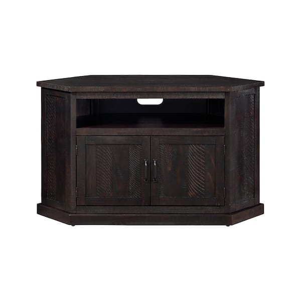 Martin Svensson Home Rustic Corner Espresso Metal Corner TV Stand Fits TVs Up to 55 in. with Cable Management
