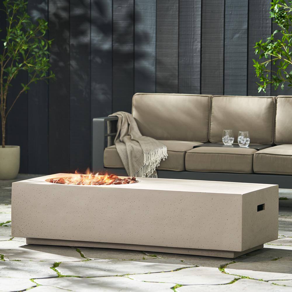 Light Gray Rectangular Concrete Outdoor Fire Pit Table