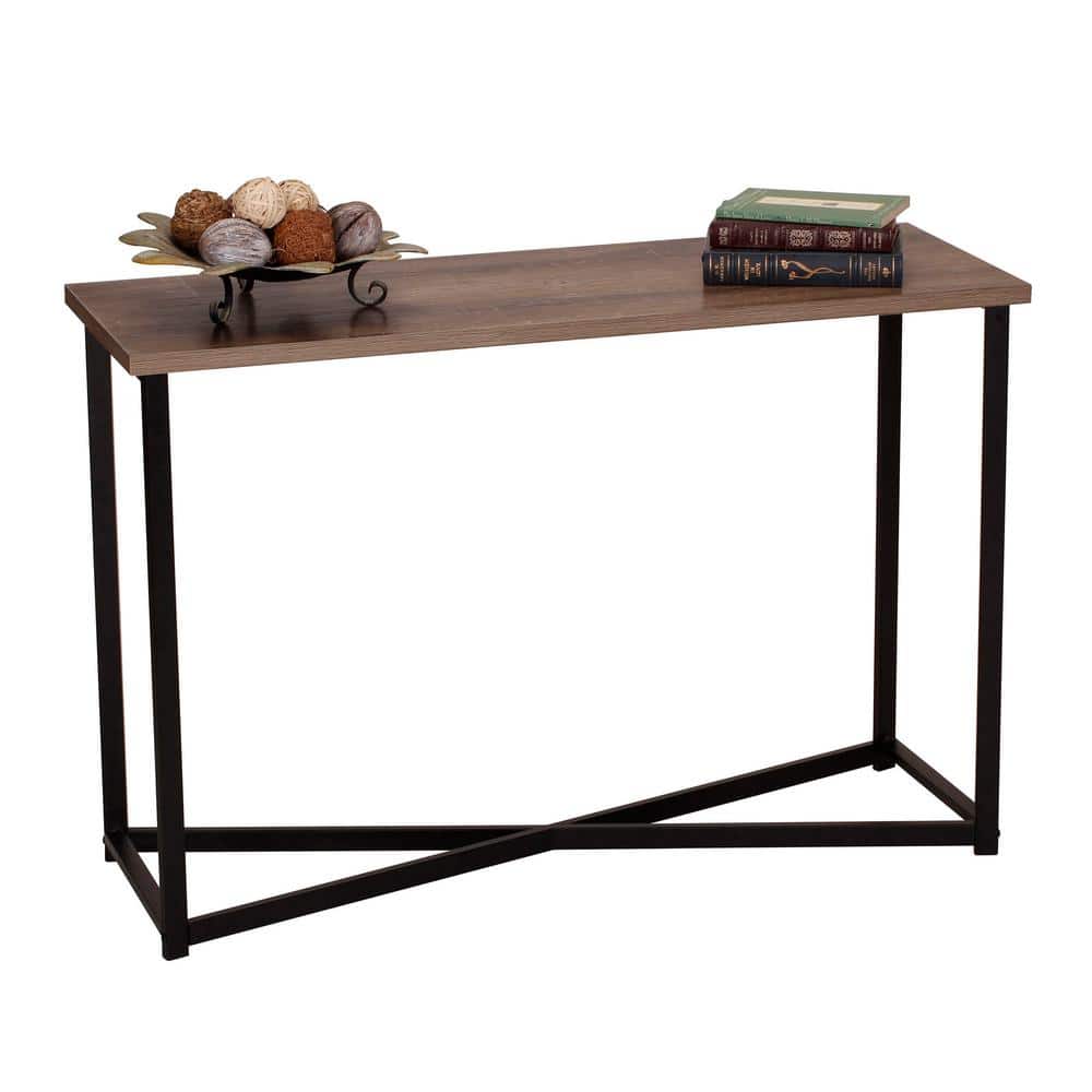 Ashwood and Metal 44" Narrow Console Table with Glass Accent