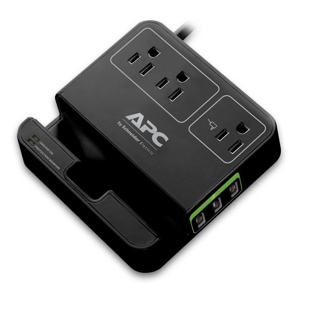 APC Black SurgeArrest 6 ft. Surge Protector with 3 outlets, 3 USB