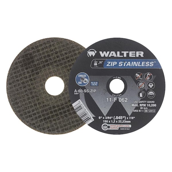WALTER SURFACE TECHNOLOGIES ZIP Stainless 6 in. x 7/8 in. Arbor x 3/64 in. T1 Cutting Disc for Stainless (25-Pack)