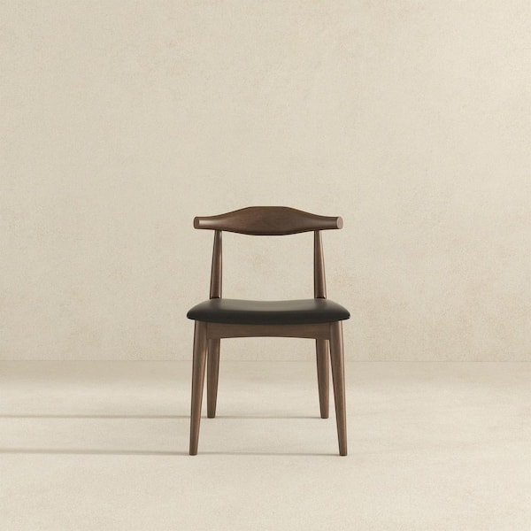 Richard Mid-Century Modern Black and Dark Brown PU Leather Upholstered Dining Chair, Solid Wood Legs (Set of 2)