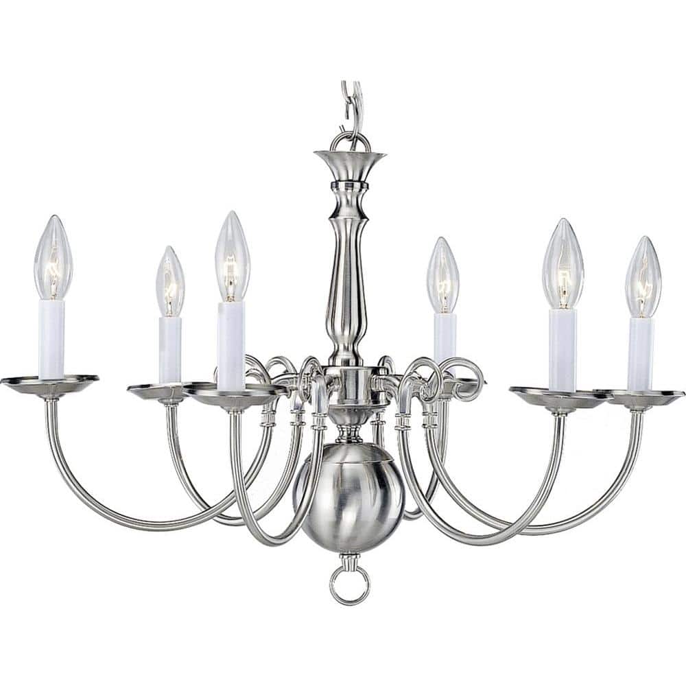 Brushed Nickel 6-Light Traditional Candle Chandelier