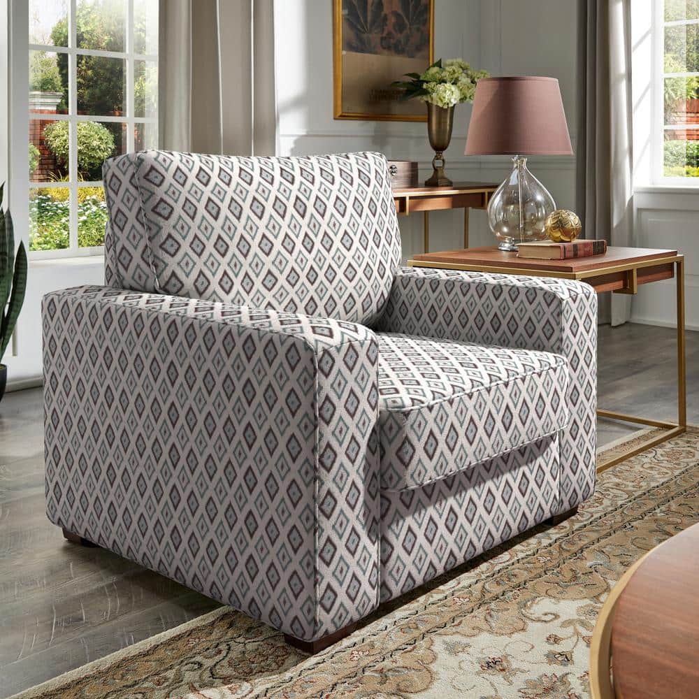 INSPIRE Q Brown and Blue Diamond Pattern Fabric Upholstered Square