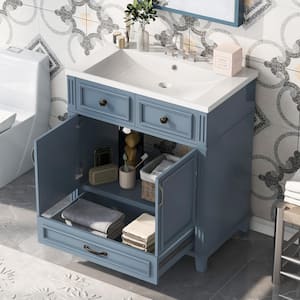 30 in. x 18 in. x 33 in. Functional Storage Bathroom Cabinet Freestanding Vanity Cabiet in Blue with White Caremic Sink