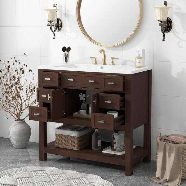 Single Sink Bathroom Vanity Combos | Compact & Stylish Solutions |  Vanity + Brown Sink