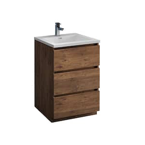 Lazzaro 24 in. Modern Bathroom Vanity in Rosewood with Vanity Top in White with White Basin