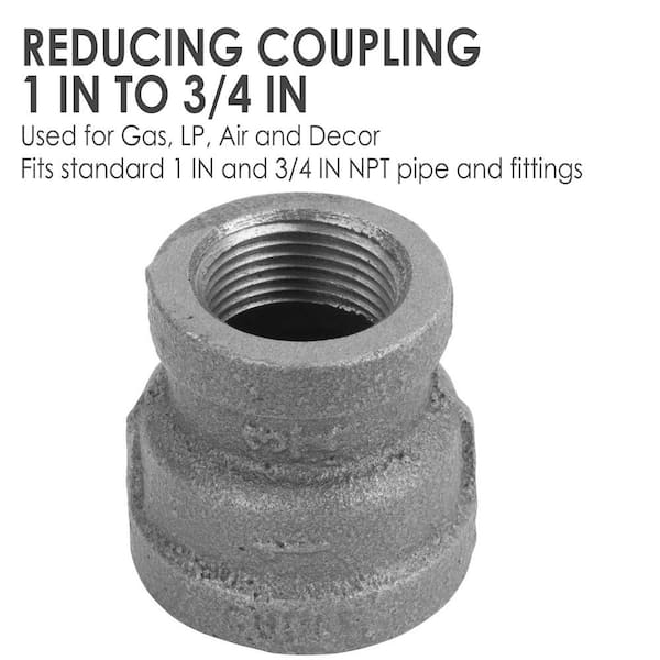 Black Iron 3/4 inch x 1/4 inch NPT Bell Reducer Coupling 