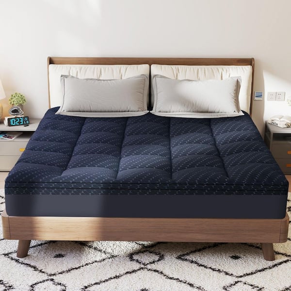 2-in-1 3 in. Gel Memory Foam Mattress Topper with Detachable Pillow Top Mattress Pad Cover, Full Size, Navy Blue
