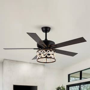 52 in. Indoor Bohemian Black Ceiling Fan with Wood Beaded Light Kit and Remote Control