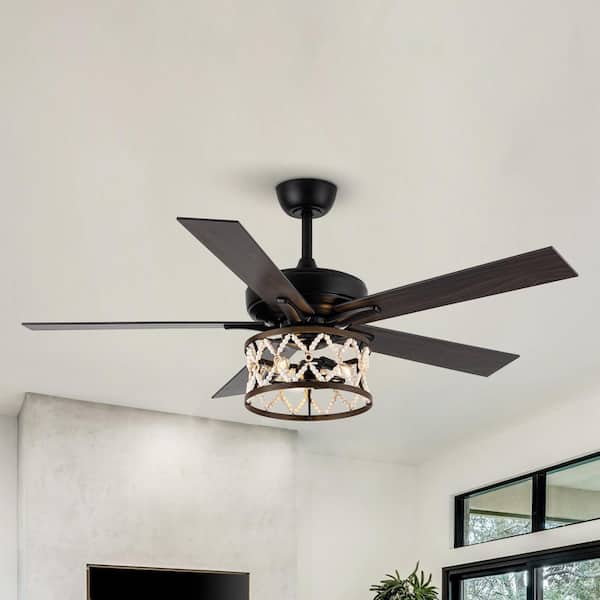 Parrot Uncle 52 in. Indoor Bohemian Black Ceiling Fan with Wood Beaded Light Kit and Remote Control