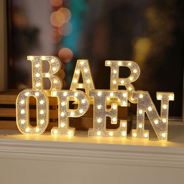 Marquee Light Up Letter A Silver Diamond Glitter Plastic Acrylic