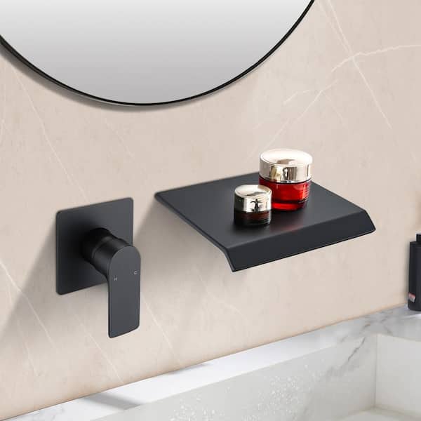 Single Handle Waterfall Wall-Mount Roman Tub Faucet Waterfall Brass Bath Tub Filler in Matte Black