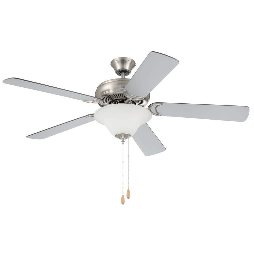 52'' Brushed Nickel Ceiling Fan with Frosted Glass Light Kit