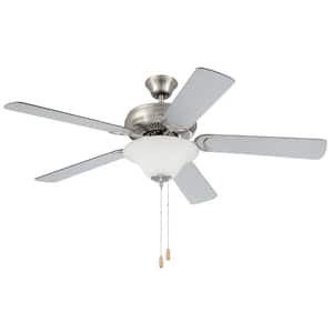Decorator's Choice 52 in. Indoor Tri-Mount 3-Speed Motor Brushed Polished Nickel Finish Ceiling Fan with Bowl Light Kit