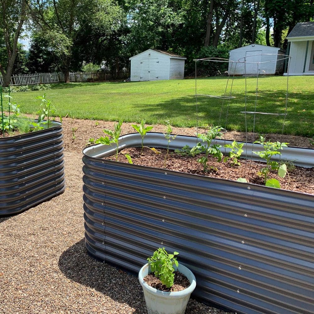 32" Tall Modern Gray Metal Modular Raised Garden Bed
