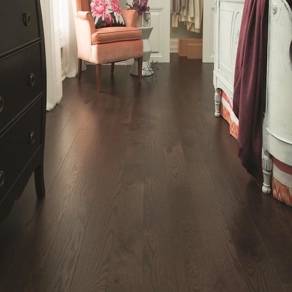 Espresso Red Oak 3/8 in. T x 5 in. W Tongue and Groove Wire Brushed Engineered Hardwood Flooring (24.5 sq. ft./Case)