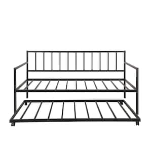 Black Twin Size Metal Daybed Platform Bed Frame with Trundle for Living Room, Guest room, No Box Spring Required