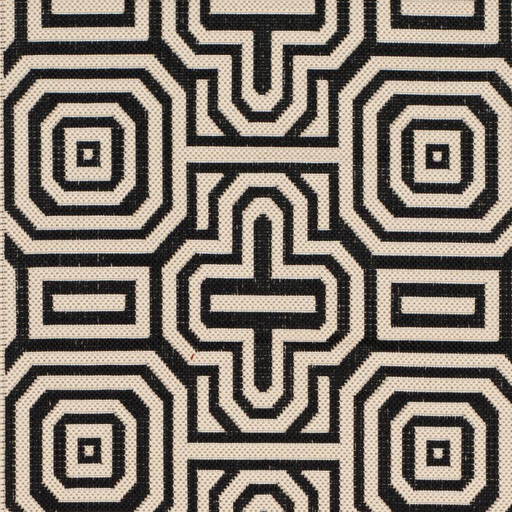Beige and Black Geometric Flat Woven Outdoor Runner